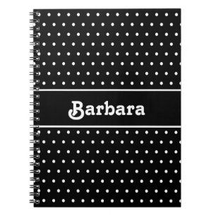 Classic Custom Name Polka Dot Black and White Notebook