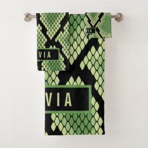 Classic Custom Name Snake Animal Print Pattern Bath Towel Set