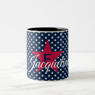 Classic Custom Name White Stars on Navy Two-Tone Coffee Mug