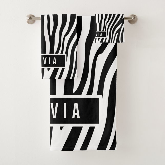 Classic Custom Name Zebra Animal Print Pattern Bath Towel Set (Insitu)