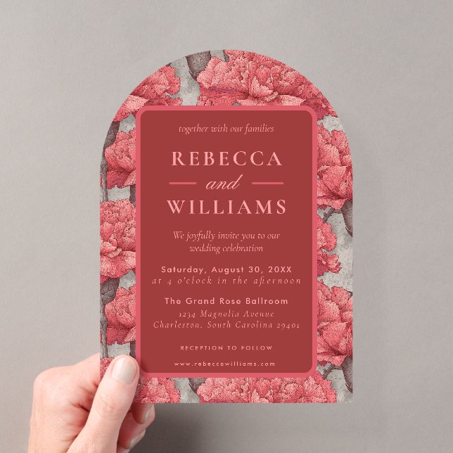 Classic Custom Pink Carnation Garden Beach Wedding Acrylic Invitations (Insitu (Handheld))