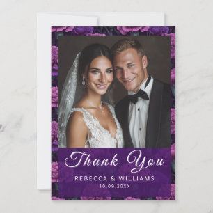 Classic Custom Purple Carnation Accent Wedding Thank You Card
