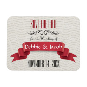 Classic Custom Save the Date Red Banner Magnet