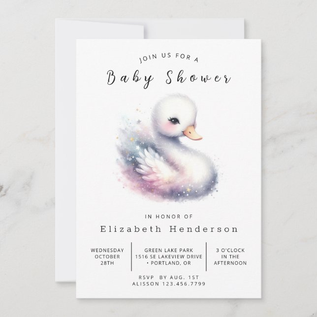 Classic Custom Swan Baby Shower Invitation (Front)