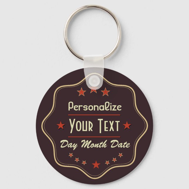 Classic Custom Text Retro Label Key Ring (Front)