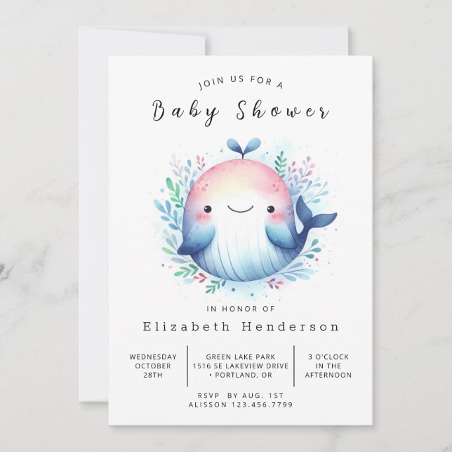 Classic Custom Whale Baby Shower Invitation (Front)