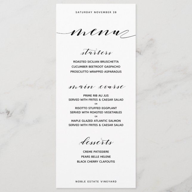 Classic Customisable Dinner Menu (Front)