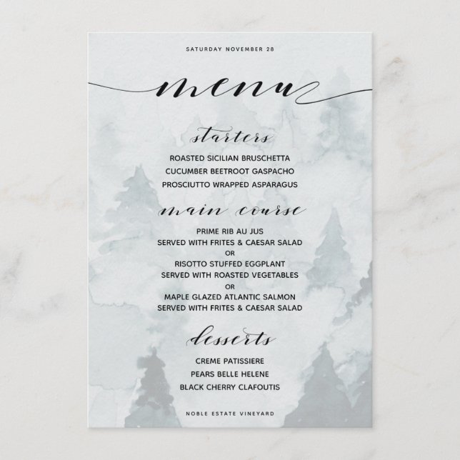Classic Customisable Winter Theme Dinner Menu (Front)
