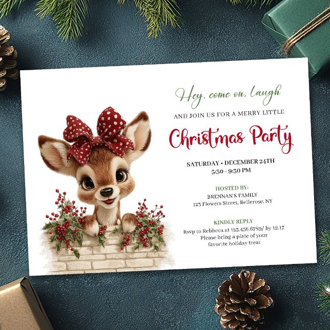 Classic Cute Baby Deer Peeking Watercolor Xmas Invitation (Classic Cute Baby Deer Peeking Watercolor Christmas Invitation

)