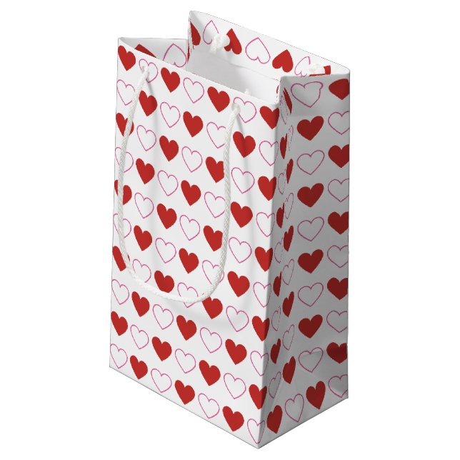 Classic Cute Chic Hearts Red Pink White Pattern Small Gift Bag (Back Angled)