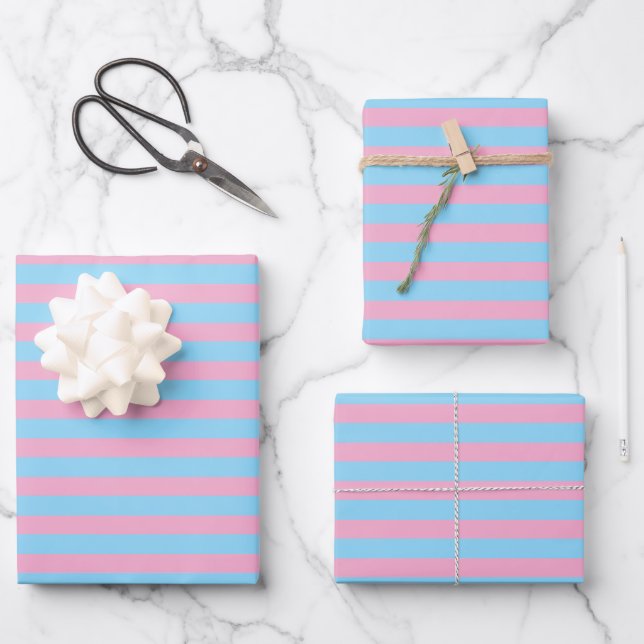 Classic Cute Chic Light Blue & Light Pink Striped Wrapping Paper Sheet (Front)