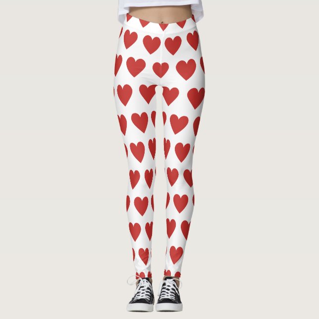 Classic Cute Chic Red Heart Pattern Leggings (Front)