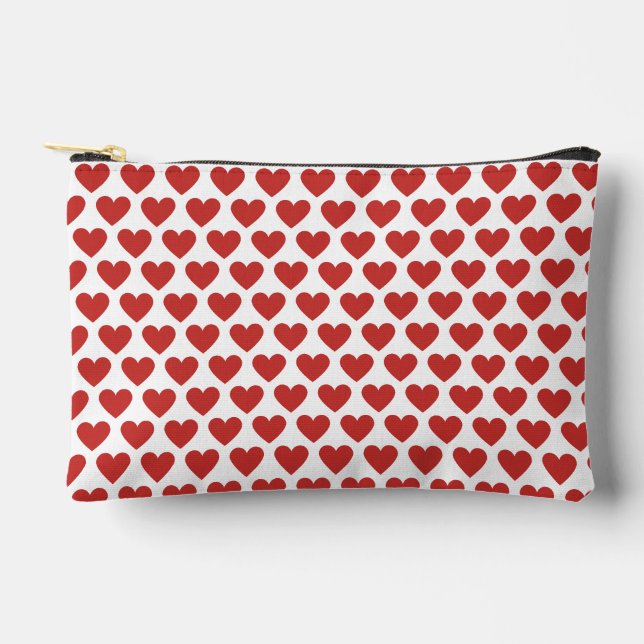 Classic Cute Chic Red Hearts on White Accessory Pouch (Front)