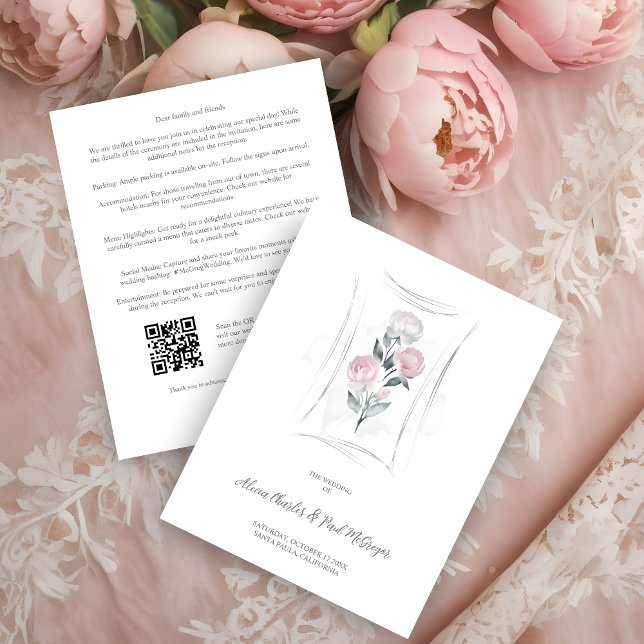 Classic Cute Floral Peonies Bunch in Gray & Pink Enclosure Card (Classic Cute Watercolor Effect Floral Peonies Bunch in Gray & Pink Wedding Enclosure Card.)