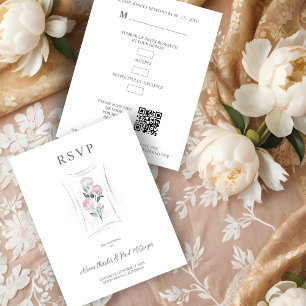 Classic Cute Floral Peonies Bunch in Gray & Pink RSVP Card
