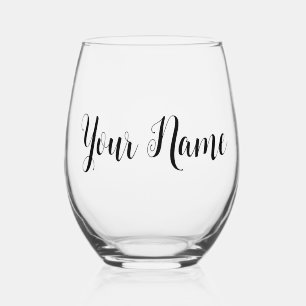 Classic Cute Minimal Cursive Signature Name Script Stemless Wine Glass