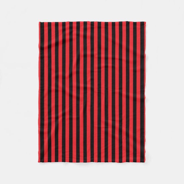 Classic Cute Modern Black and Red Striped  Fleece Blanket (Front)