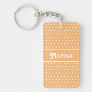 Classic Cute Name Polka Dot Light Orange & White Key Ring