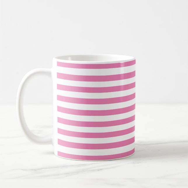 Classic Cute Pink and White Horizontal Stripes Coffee Mug (Left)