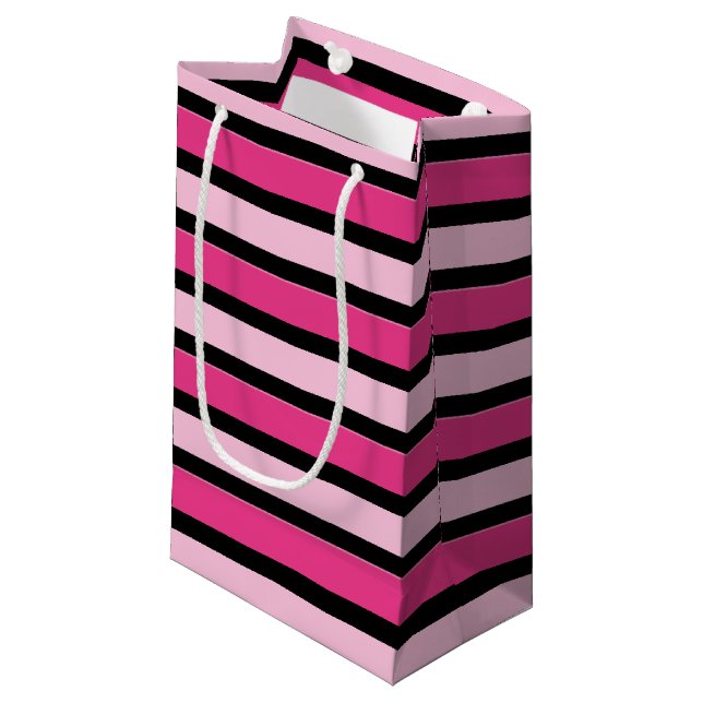 Classic Cute Pink & Black Stripes  Small Gift Bag (Front Angled)