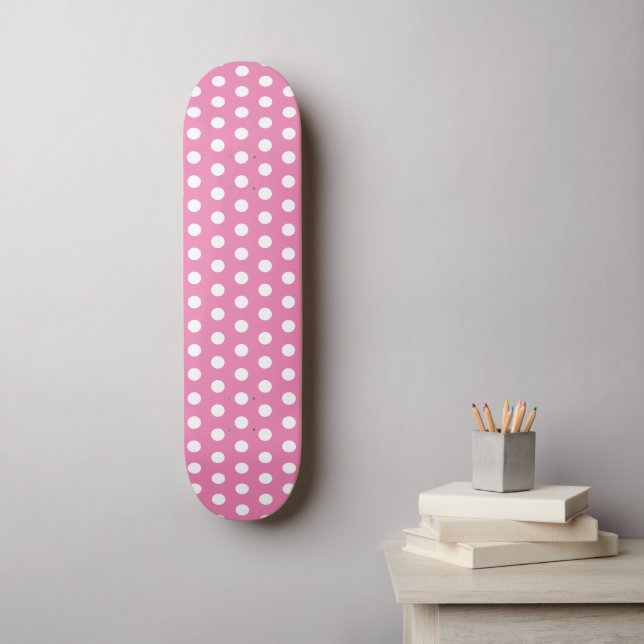 Classic Cute Polka Dot Pink and White Skateboard (Wall Art)