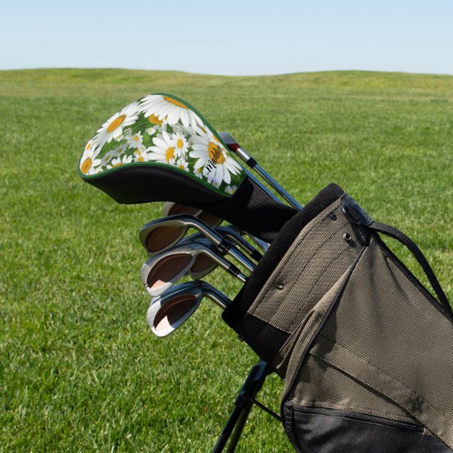 Classic daisy pattern white floral fields greenery golf head cover (In Situ)