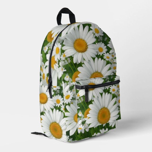 Classic daisy pattern white floral fields greenery printed backpack (Back Corner Left)