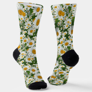 Classic daisy pattern white floral fields greenery socks