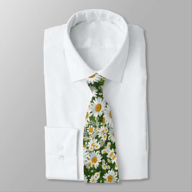 Classic daisy pattern white floral fields greenery tie (Tied)