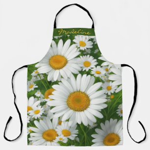Classic daisy pattern white floral personalise apron
