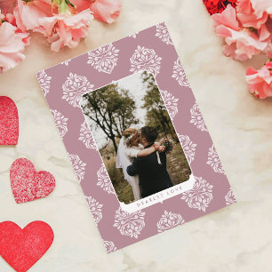 Classic Damask Elegant Script Valentines Day Card