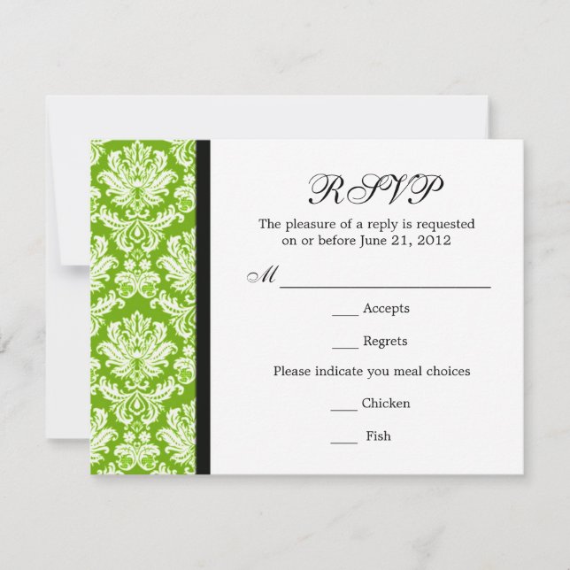 Classic Damask Green RSVP Card (Front)