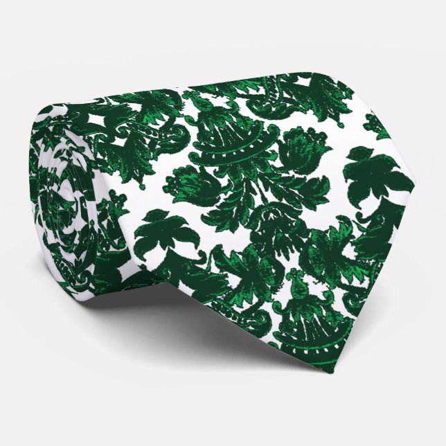 Classic Damask Green Tie (Rolled)