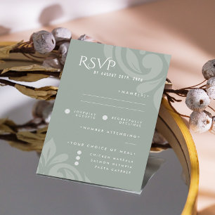 Classic Damask Pale Olive Photo Wedding RSVP