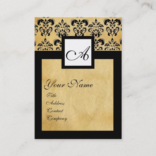 CLASSIC DAMASK  PARCHMENT SQUARE MONOGRAM BUSINESS CARD (Front)