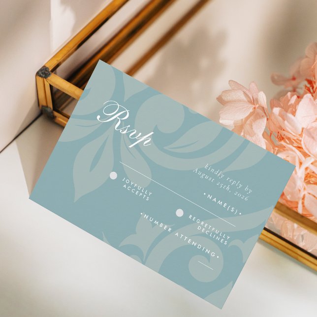 Classic Damask Pewter Blue Wedding RSVP (Creator Uploaded)