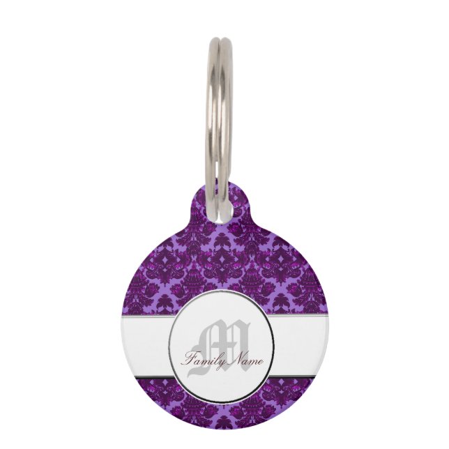 Classic Damask Purple (Monogram) Pet Tag (Front)
