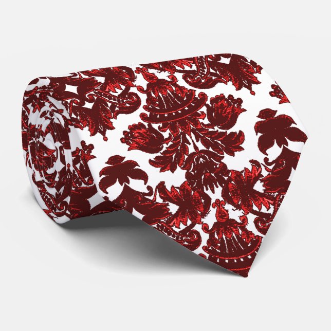 Classic Damask Red Tie (Rolled)