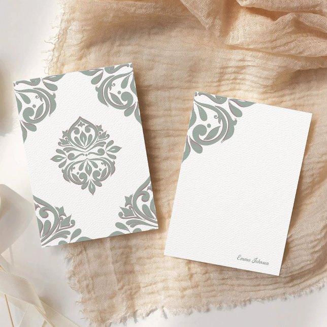 Classic Damask Regency Aesthetic Sage and Pink Card (Creator Uploaded)