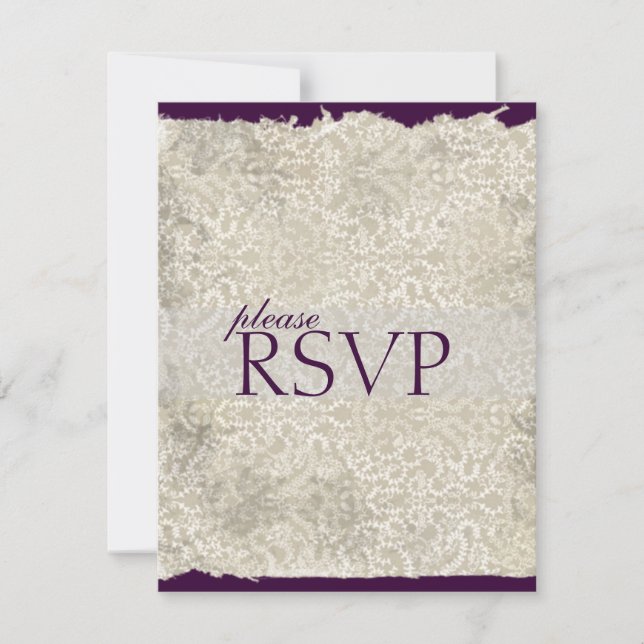 Classic Damask RSVP Cards, Purple (Front)