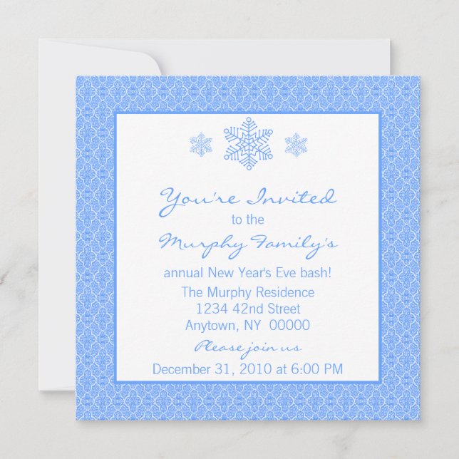 Classic Damask Snowflakes New Year's Invite (Front)