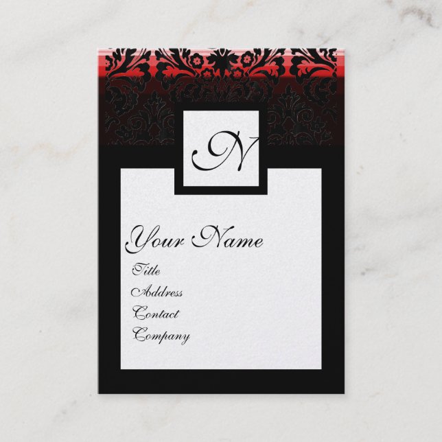 CLASSIC DAMASK SQUARE MONOGRAM black gold metallic Business Card (Front)
