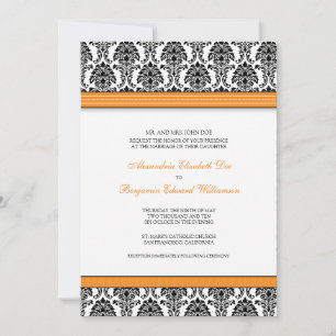Classic Damask Wedding Invitation (orange ribbons)