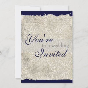 Classic Damask Wedding Invitations, Navy Blue Invitation