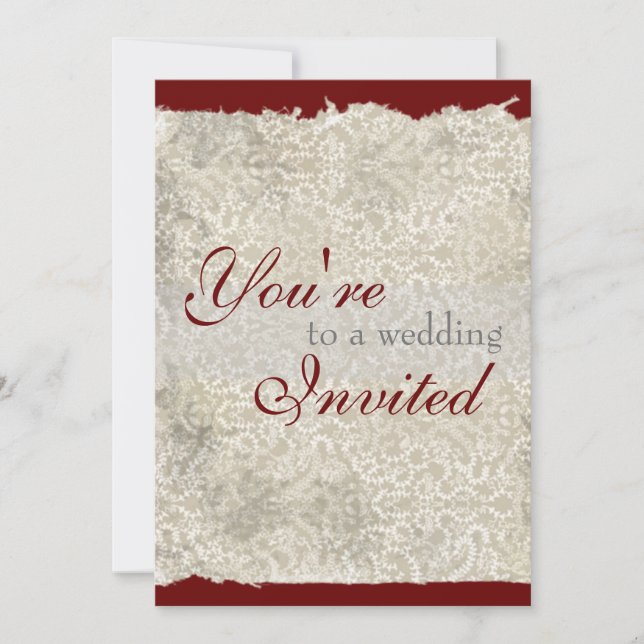 Classic Damask Wedding Invitations, Red Invitation (Front)