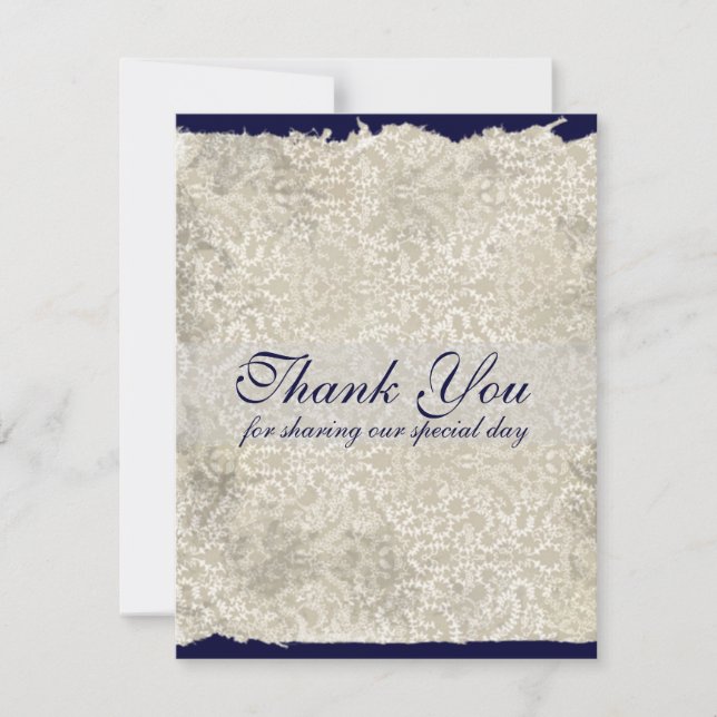 Classic Damask Wedding Thank You Notes, Navy Blue (Front)
