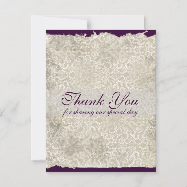 Classic Damask Wedding Thank You Notes, Purple (Front)