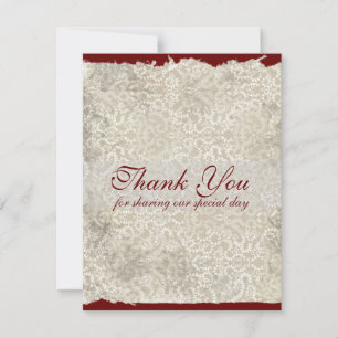 Classic Damask Wedding Thank You Notes, Red Invitation