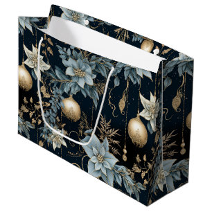 Classic Dark Blue and Gold Ornaments Pattern Large Gift Bag
