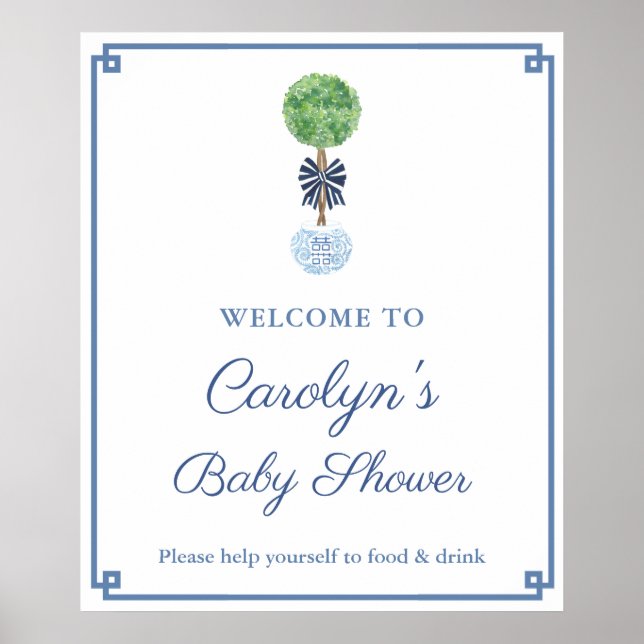 Classic Dark Blue Boy Baby Shower Party Welcome Poster (Front)